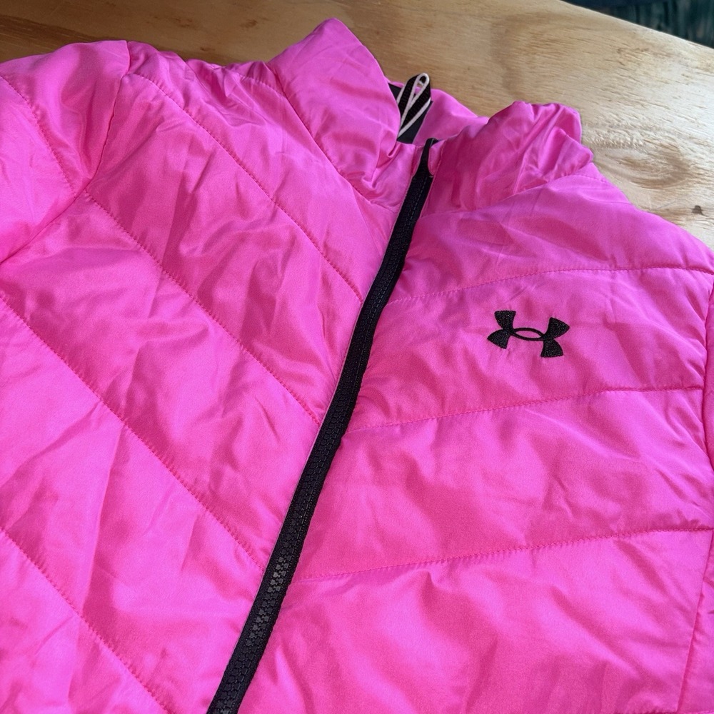 Under Armour Girls Large 14-16 Pink Puffer Jacket Full Zip Coat